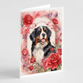 Bernese Mountain Dog Valentine Roses Greeting Cards Pack of 8 Blank Cards with Envelopes Whimsical A7 Size 5x7