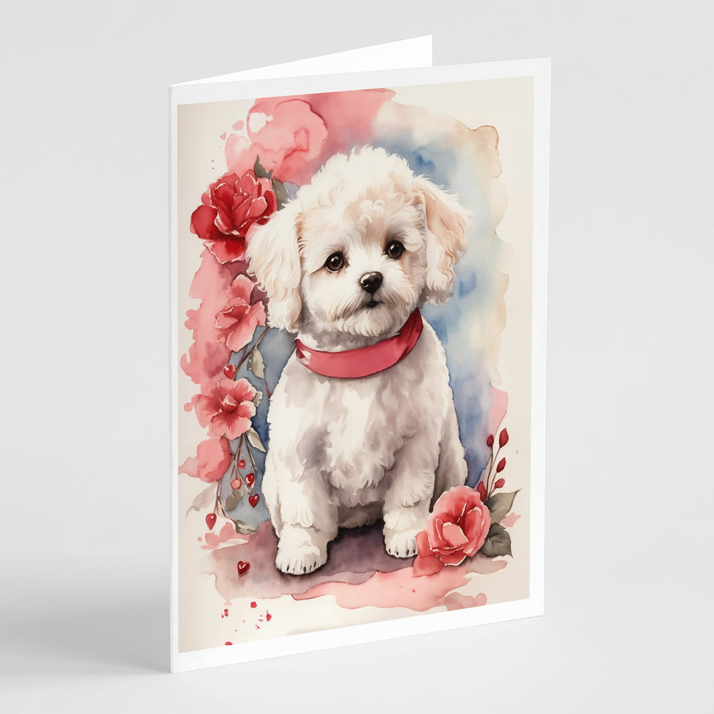 Bichon Frise Valentine Roses Greeting Cards Pack of 8 Blank Cards with Envelopes Whimsical A7 Size 5x7