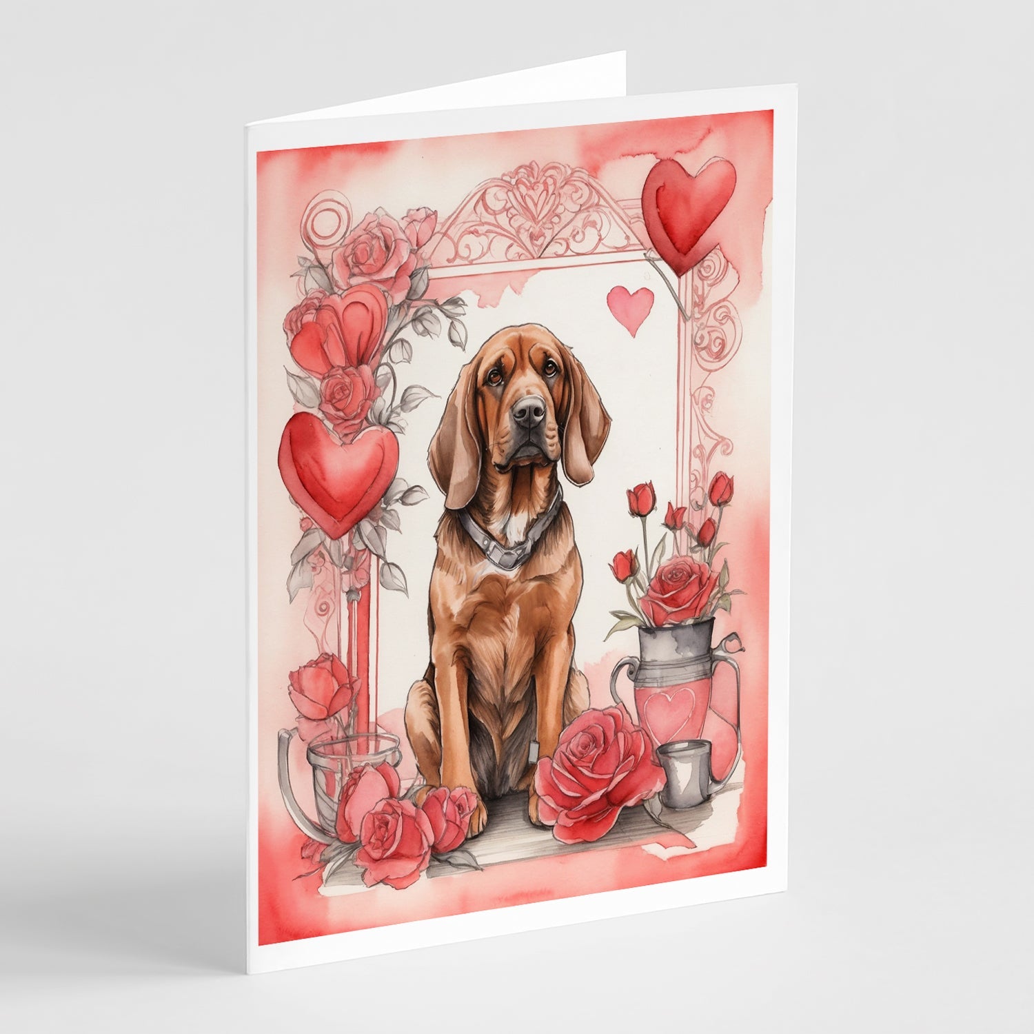 Bloodhound Valentine Roses Greeting Cards Pack of 8 Blank Cards with Envelopes Whimsical A7 Size 5x7