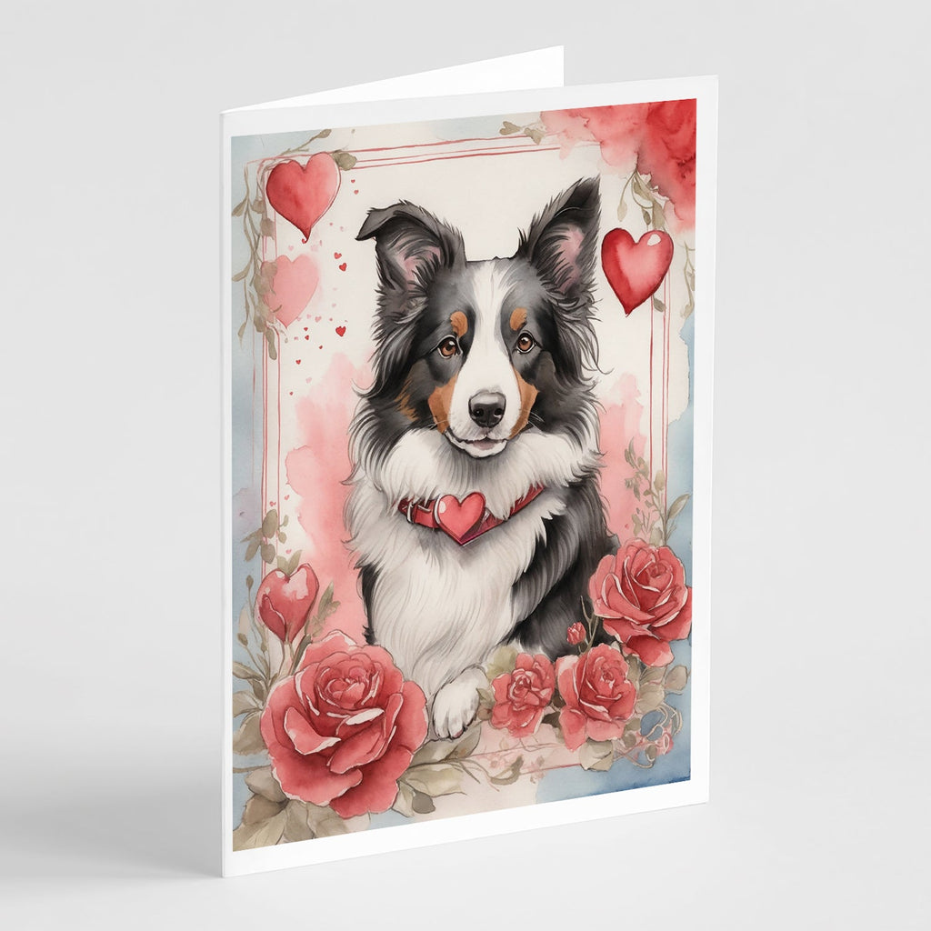Border Collie Valentine Roses Greeting Cards Pack of 8 Blank Cards with Envelopes Whimsical A7 Size 5x7