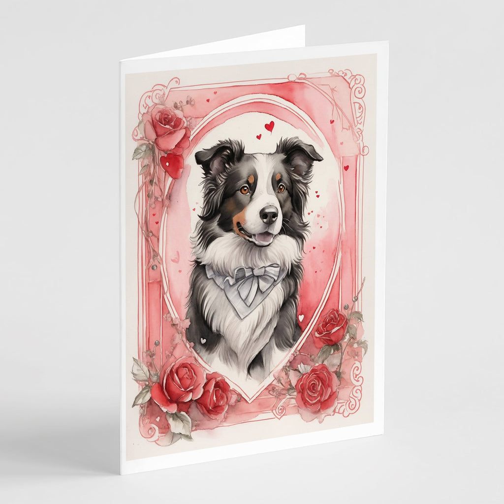 Border Collie Valentine Roses Greeting Cards Pack of 8 Blank Cards with Envelopes Whimsical A7 Size 5x7