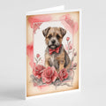Border Terrier Valentine Roses Greeting Cards Pack of 8 Blank Cards with Envelopes Whimsical A7 Size 5x7