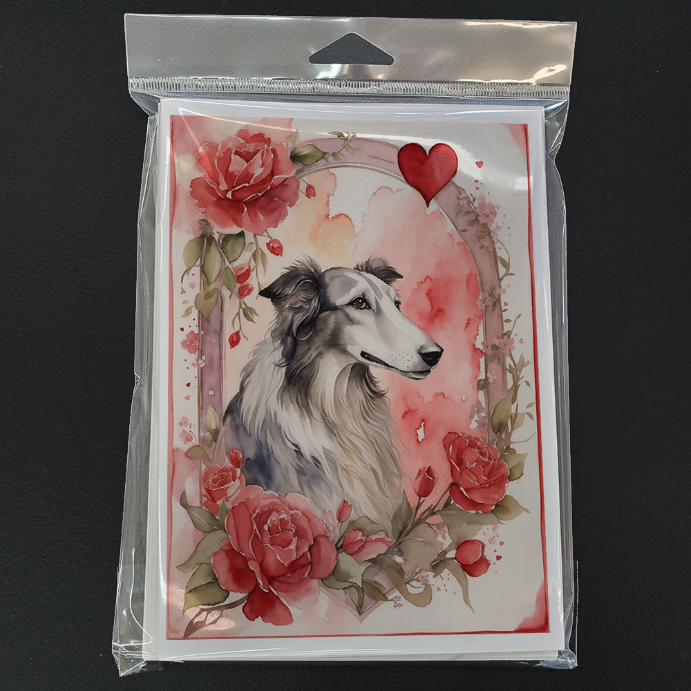 Borzoi Valentine Roses Greeting Cards Pack of 8 Blank Cards with Envelopes Whimsical A7 Size 5x7