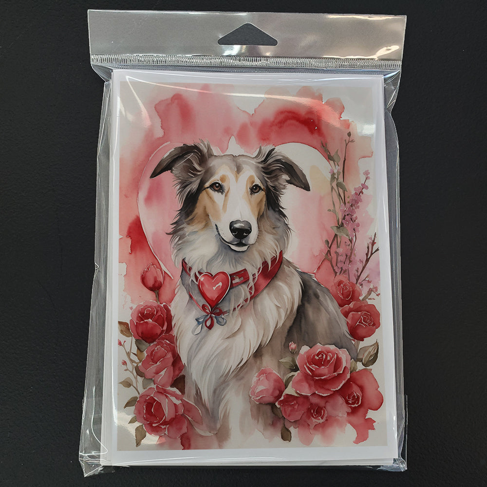 Borzoi Valentine Roses Greeting Cards Pack of 8 Blank Cards with Envelopes Whimsical A7 Size 5x7