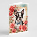 Boston Terrier Valentine Roses Greeting Cards Pack of 8 Blank Cards with Envelopes Whimsical A7 Size 5x7