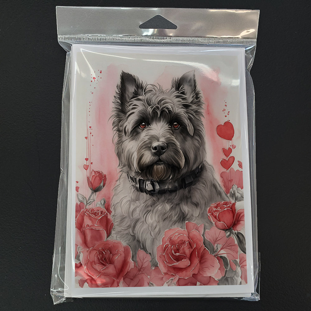 Bouvier des Flandres Valentine Roses Greeting Cards Pack of 8 Blank Cards with Envelopes Whimsical A7 Size 5x7