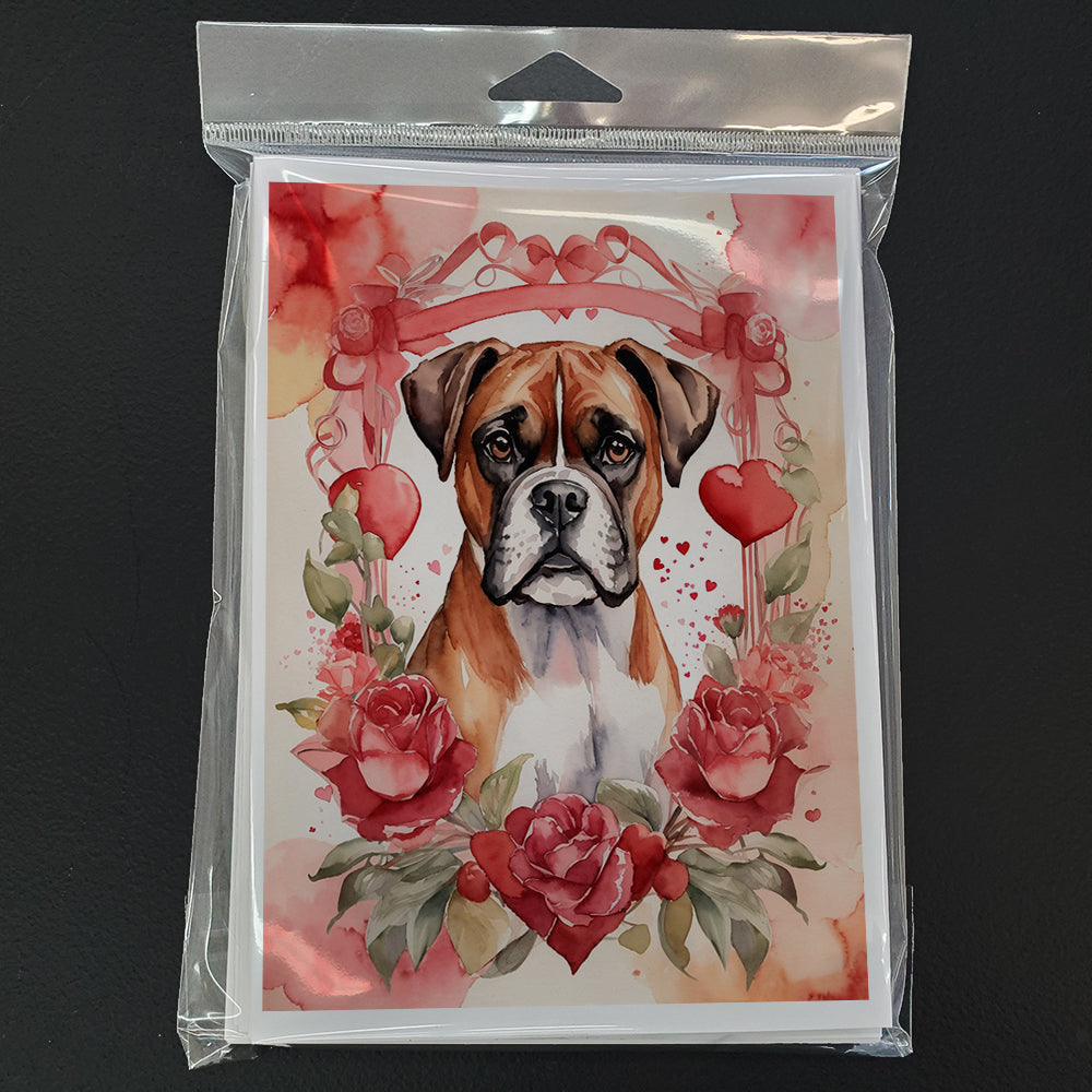 Boxer Valentine Roses Greeting Cards Pack of 8 Blank Cards with Envelopes Whimsical A7 Size 5x7
