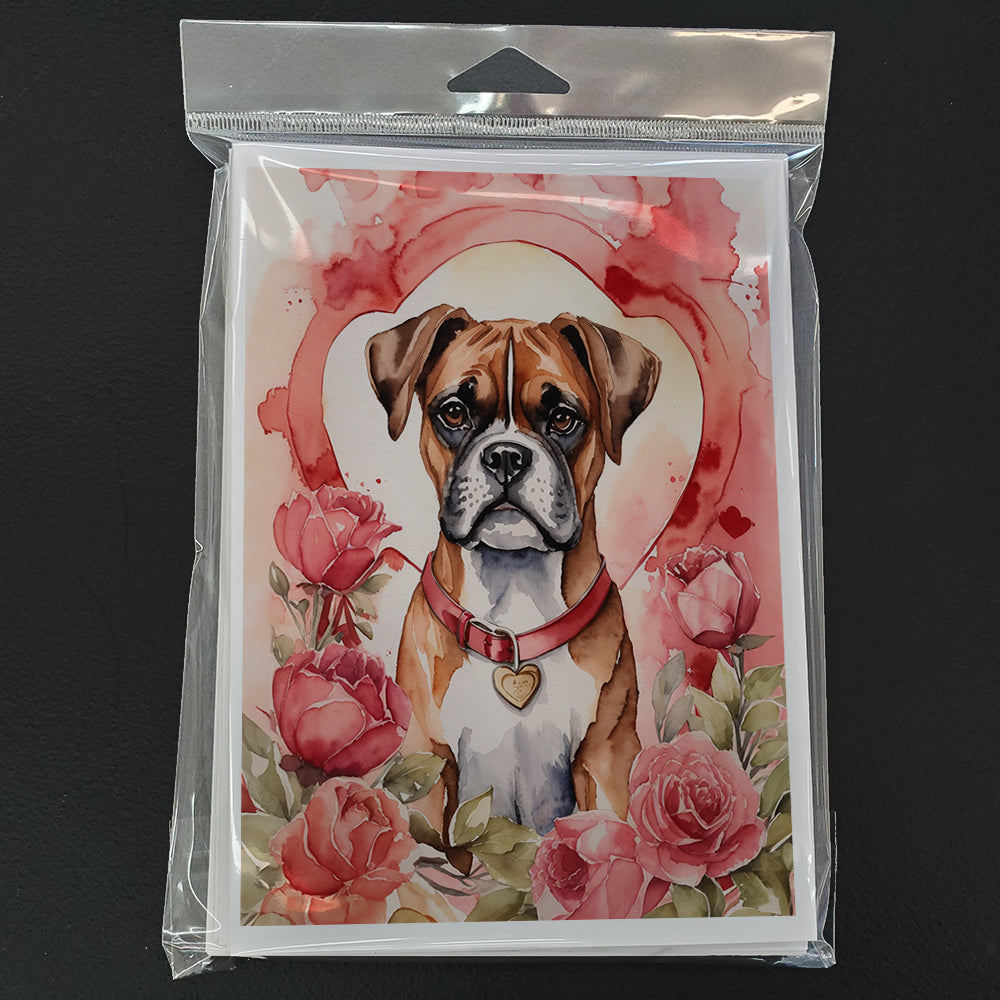 Boxer Valentine Roses Greeting Cards Pack of 8 Blank Cards with Envelopes Whimsical A7 Size 5x7