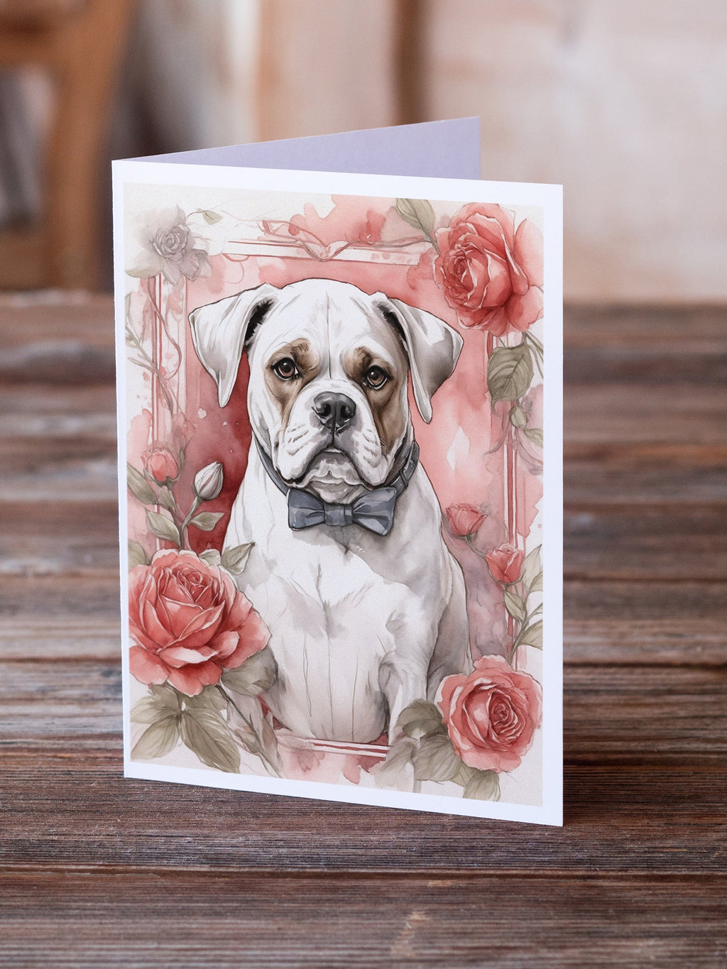 Boxer Valentine Roses Greeting Cards Pack of 8 Blank Cards with Envelopes Whimsical A7 Size 5x7