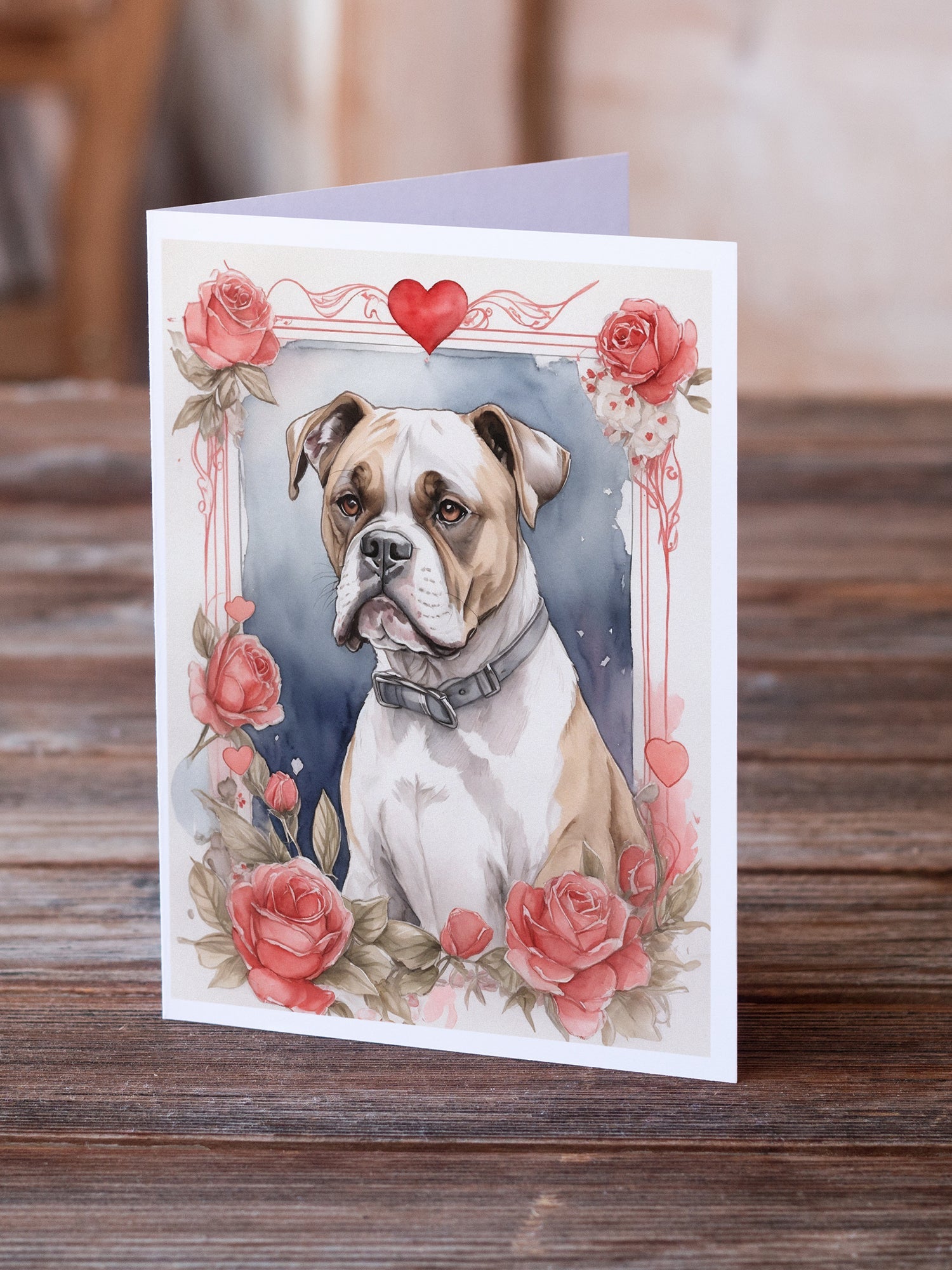Boxer Valentine Roses Greeting Cards Pack of 8 Blank Cards with Envelopes Whimsical A7 Size 5x7