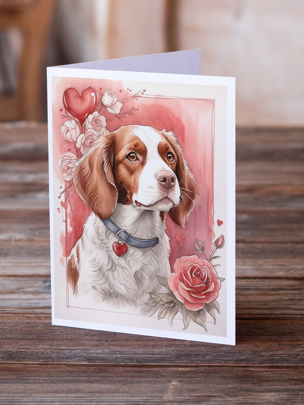 Brittany Valentine Roses Greeting Cards Pack of 8 Blank Cards with Envelopes Whimsical A7 Size 5x7