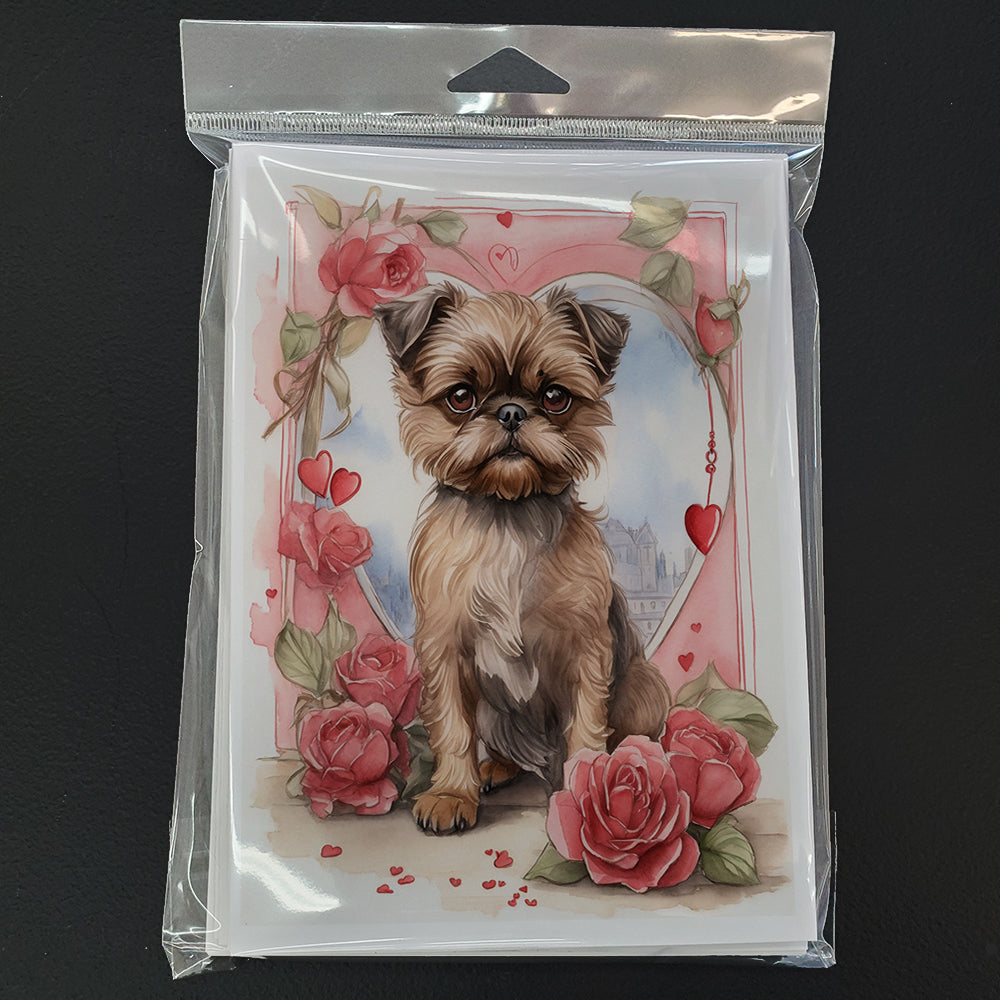 Brussels Griffon Valentine Roses Greeting Cards Pack of 8 Blank Cards with Envelopes Whimsical A7 Size 5x7