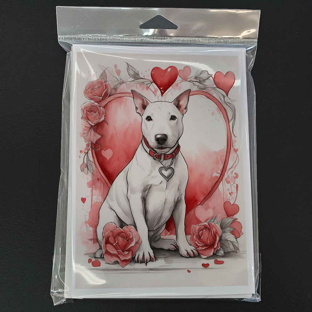 Bull Terrier Valentine Roses Greeting Cards Pack of 8 Blank Cards with Envelopes Whimsical A7 Size 5x7