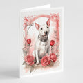 Bull Terrier Valentine Roses Greeting Cards Pack of 8 Blank Cards with Envelopes Whimsical A7 Size 5x7