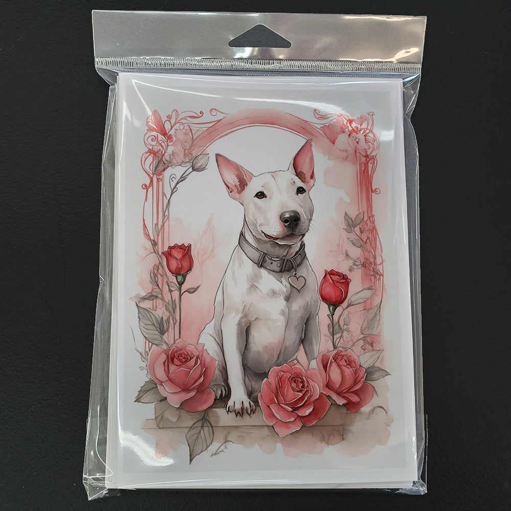 Bull Terrier Valentine Roses Greeting Cards Pack of 8 Blank Cards with Envelopes Whimsical A7 Size 5x7