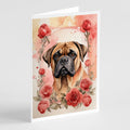 Bullmastiff Valentine Roses Greeting Cards Pack of 8 Blank Cards with Envelopes Whimsical A7 Size 5x7