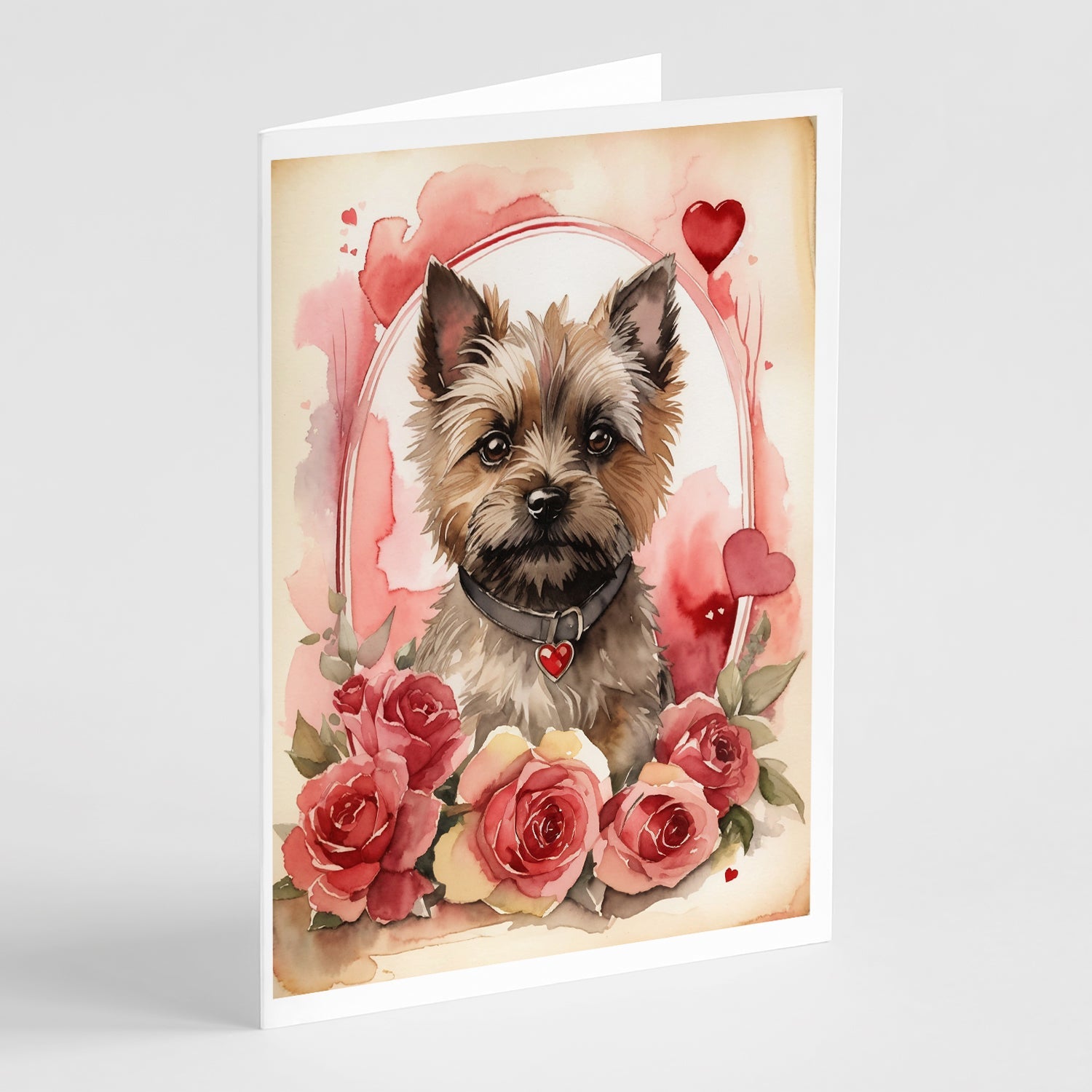 Cairn Terrier Valentine Roses Greeting Cards Pack of 8 Blank Cards with Envelopes Whimsical A7 Size 5x7