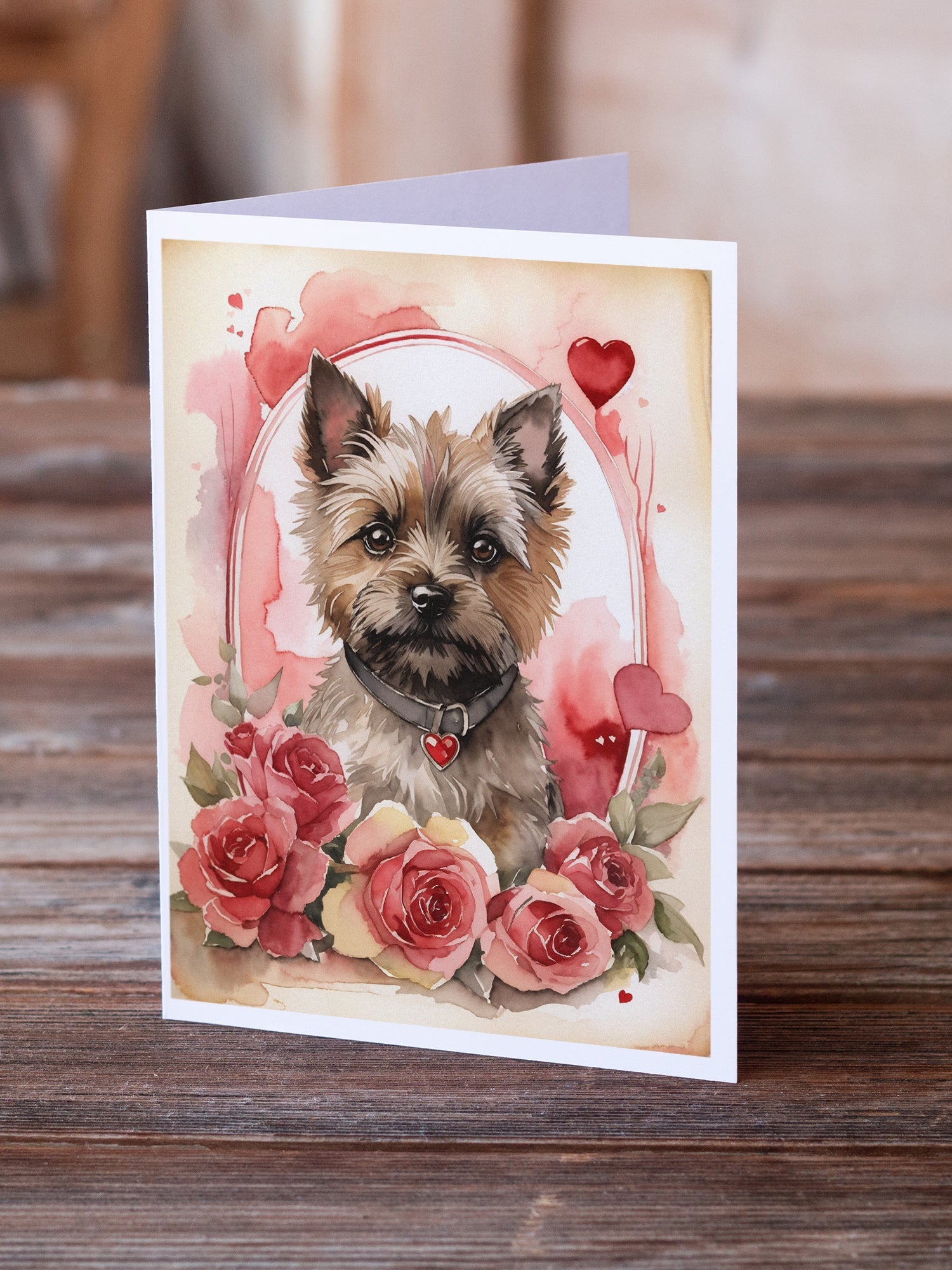 Cairn Terrier Valentine Roses Greeting Cards Pack of 8 Blank Cards with Envelopes Whimsical A7 Size 5x7