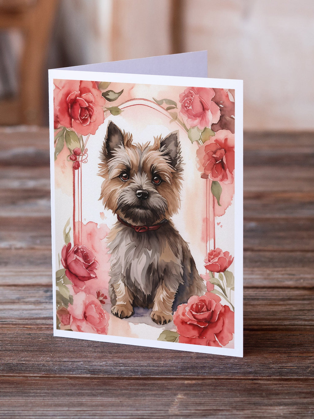 Cairn Terrier Valentine Roses Greeting Cards Pack of 8 Blank Cards with Envelopes Whimsical A7 Size 5x7
