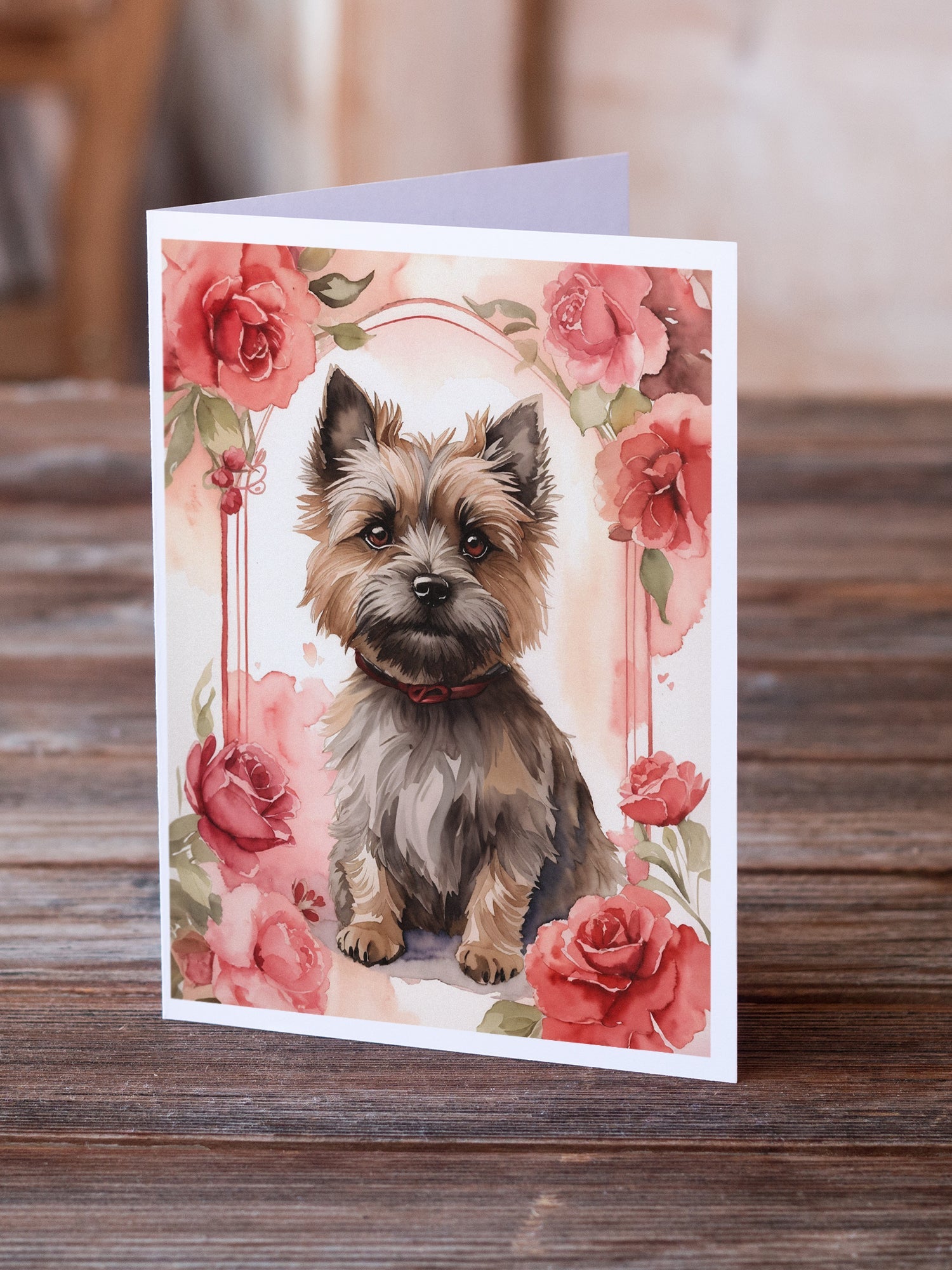 Cairn Terrier Valentine Roses Greeting Cards Pack of 8 Blank Cards with Envelopes Whimsical A7 Size 5x7