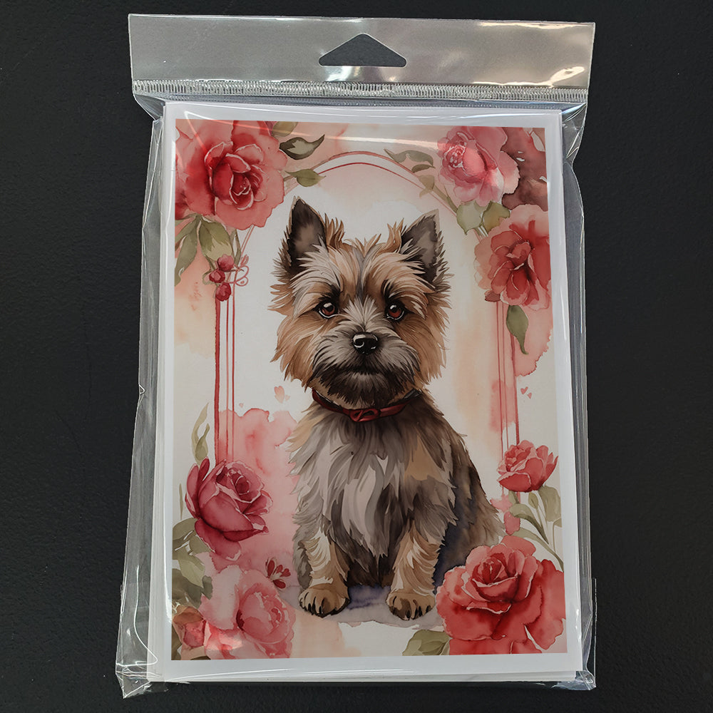 Cairn Terrier Valentine Roses Greeting Cards Pack of 8 Blank Cards with Envelopes Whimsical A7 Size 5x7
