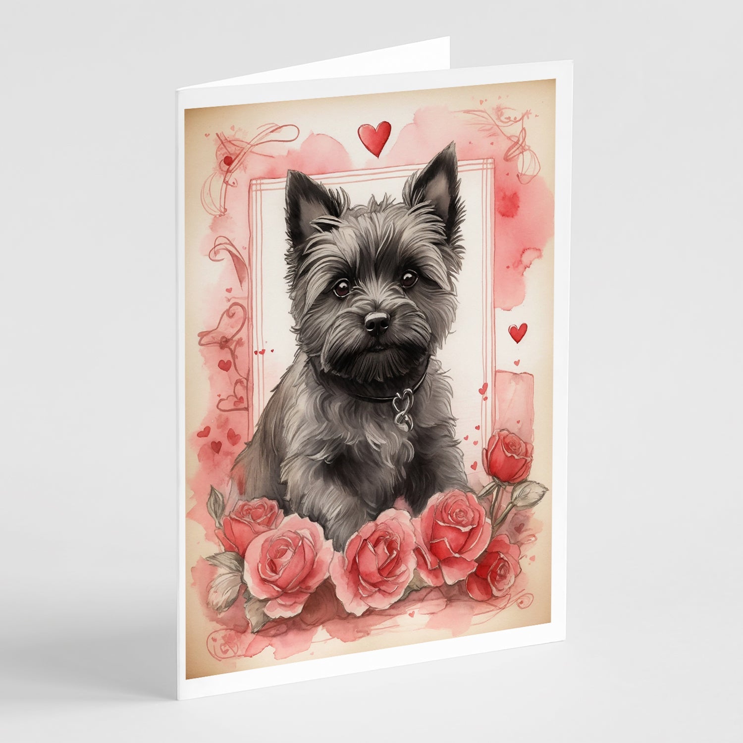 Cairn Terrier Valentine Roses Greeting Cards Pack of 8 Blank Cards with Envelopes Whimsical A7 Size 5x7