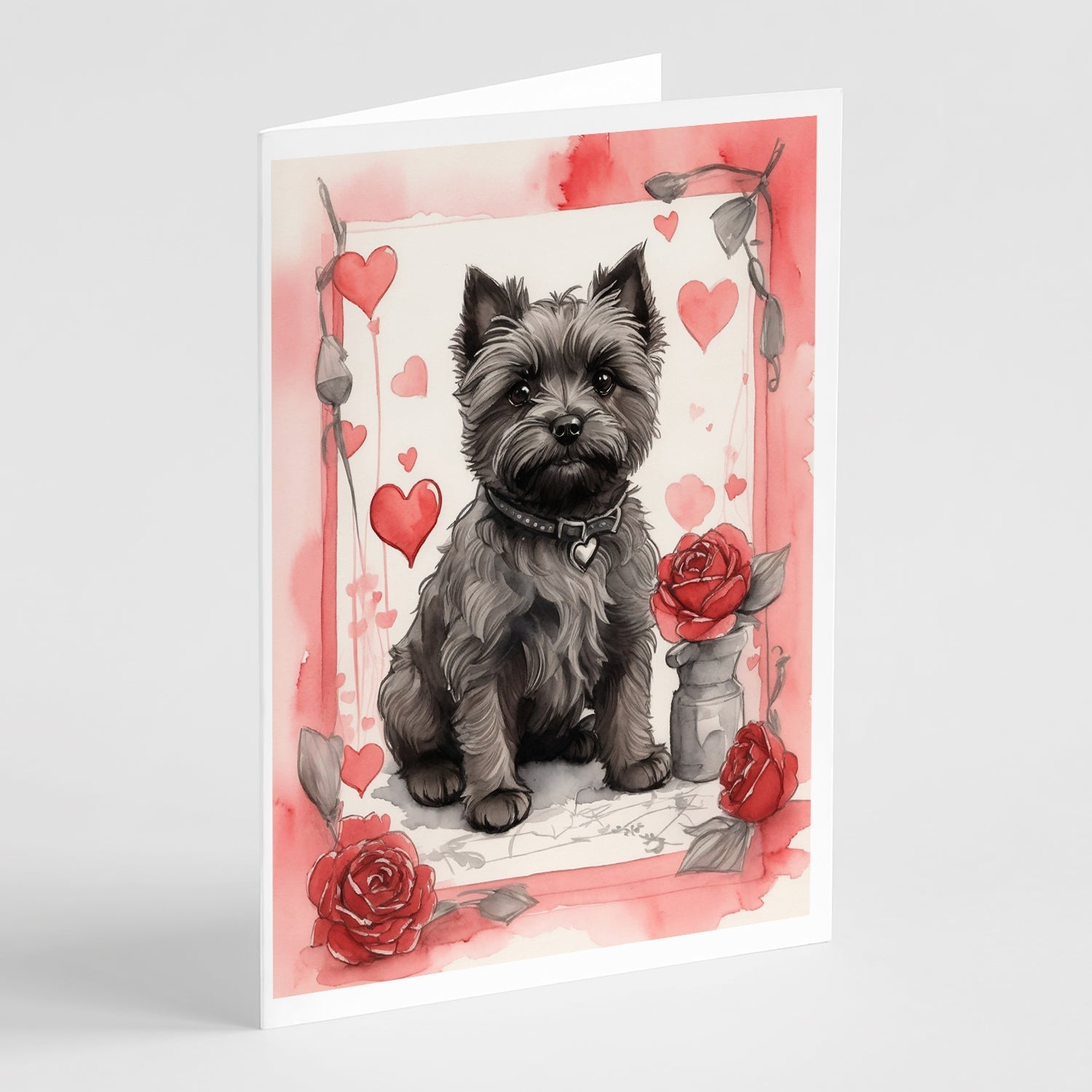 Cairn Terrier Valentine Roses Greeting Cards Pack of 8 Blank Cards with Envelopes Whimsical A7 Size 5x7
