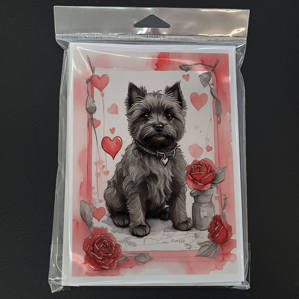 Cairn Terrier Valentine Roses Greeting Cards Pack of 8 Blank Cards with Envelopes Whimsical A7 Size 5x7