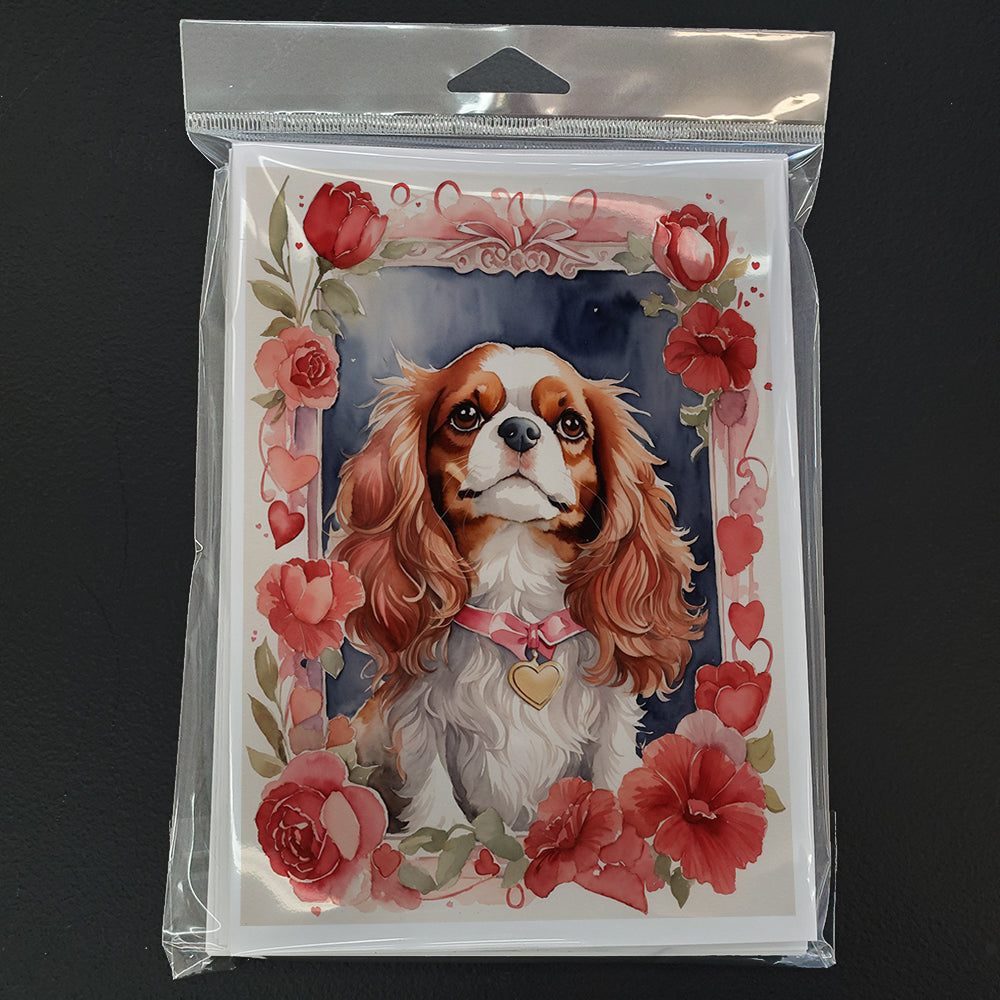 Cavalier Spaniel Valentine Roses Greeting Cards Pack of 8 Blank Cards with Envelopes Whimsical A7 Size 5x7