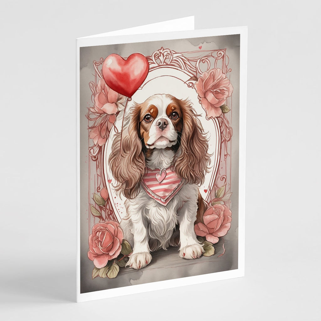Cavalier Spaniel Valentine Roses Greeting Cards Pack of 8 Blank Cards with Envelopes Whimsical A7 Size 5x7