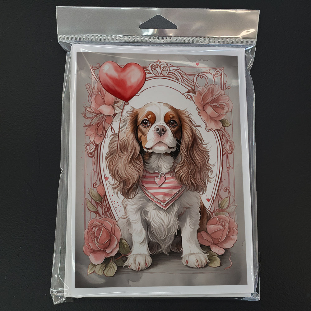 Cavalier Spaniel Valentine Roses Greeting Cards Pack of 8 Blank Cards with Envelopes Whimsical A7 Size 5x7
