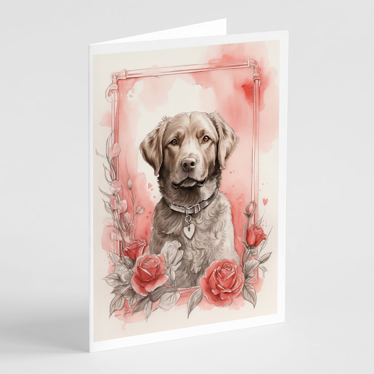 Chesapeake Bay Retriever Valentine Roses Greeting Cards Pack of 8 Blank Cards with Envelopes Whimsical A7 Size 5x7