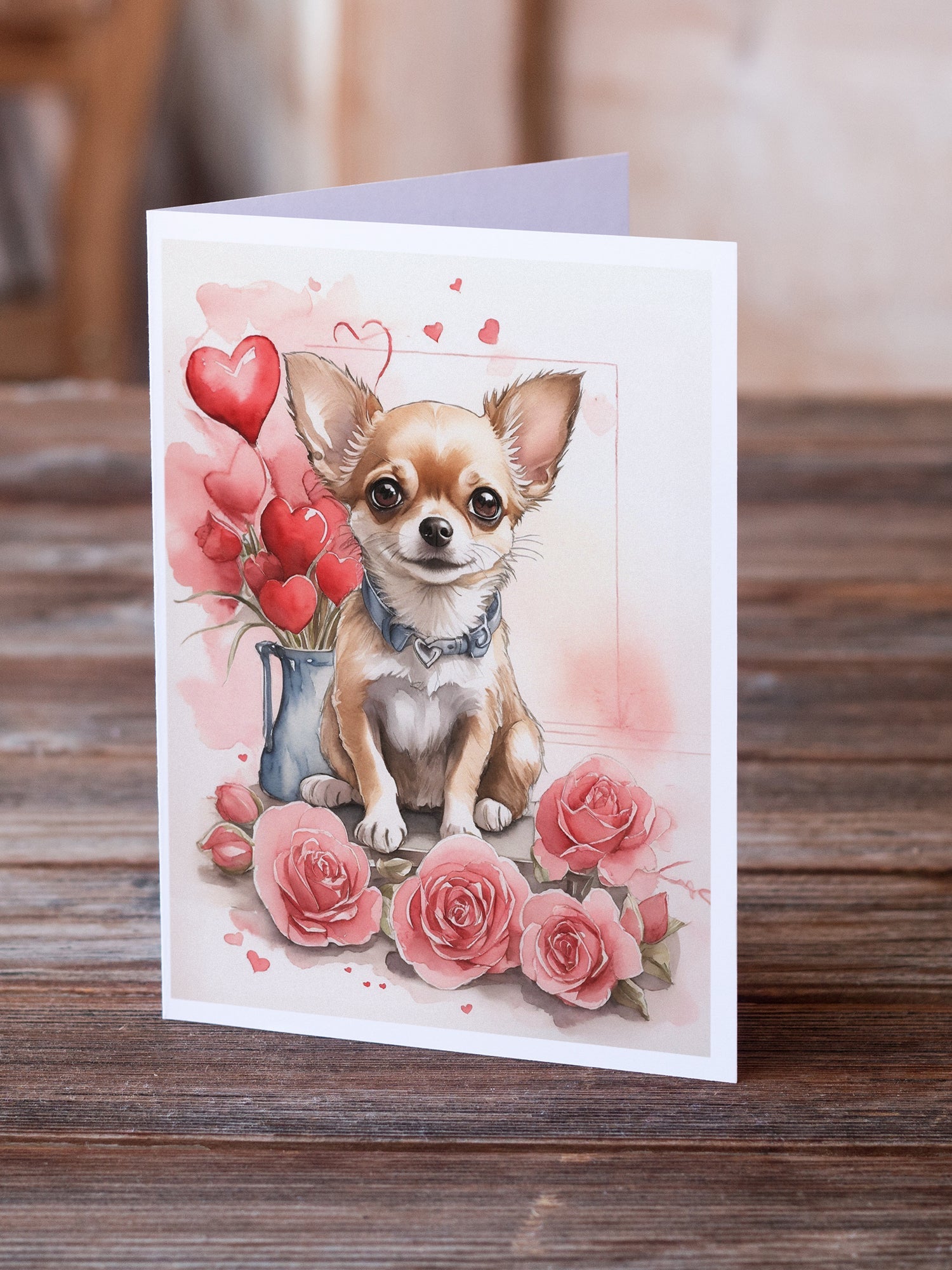 Chihuahua Valentine Roses Greeting Cards Pack of 8 Blank Cards with Envelopes Whimsical A7 Size 5x7
