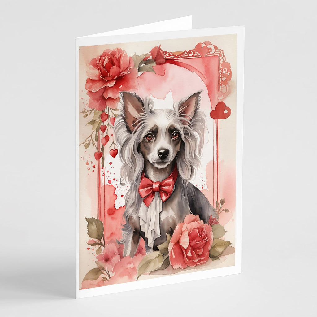 Chinese Crested Valentine Roses Greeting Cards Pack of 8 Blank Cards with Envelopes Whimsical A7 Size 5x7