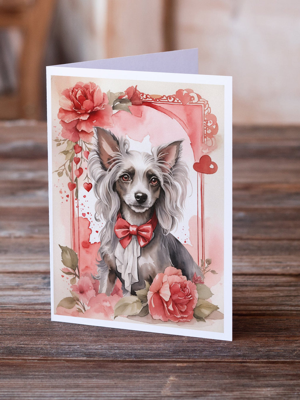 Chinese Crested Valentine Roses Greeting Cards Pack of 8 Blank Cards with Envelopes Whimsical A7 Size 5x7