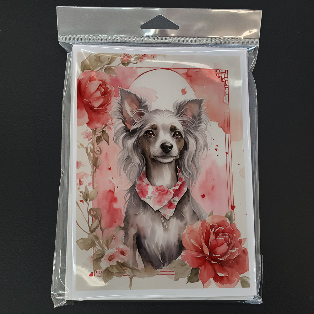 Chinese Crested Valentine Roses Greeting Cards Pack of 8 Blank Cards with Envelopes Whimsical A7 Size 5x7