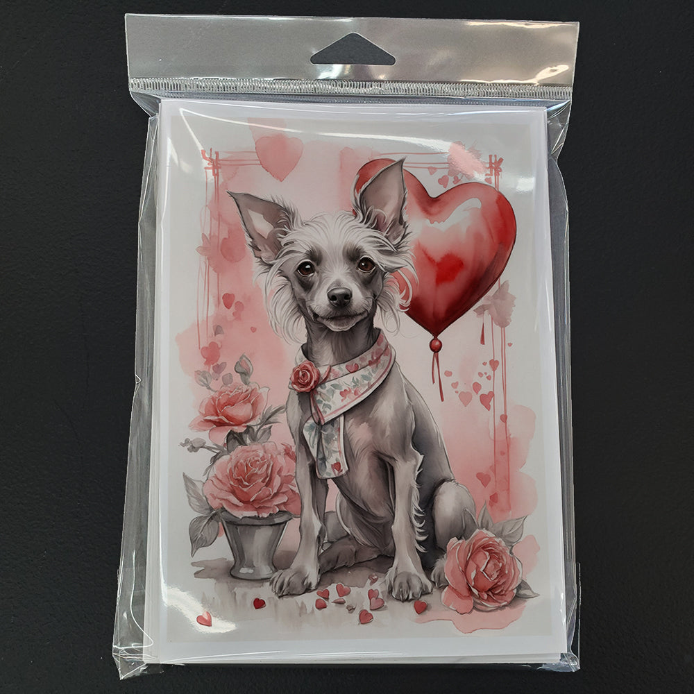 Chinese Crested Valentine Roses Greeting Cards Pack of 8 Blank Cards with Envelopes Whimsical A7 Size 5x7