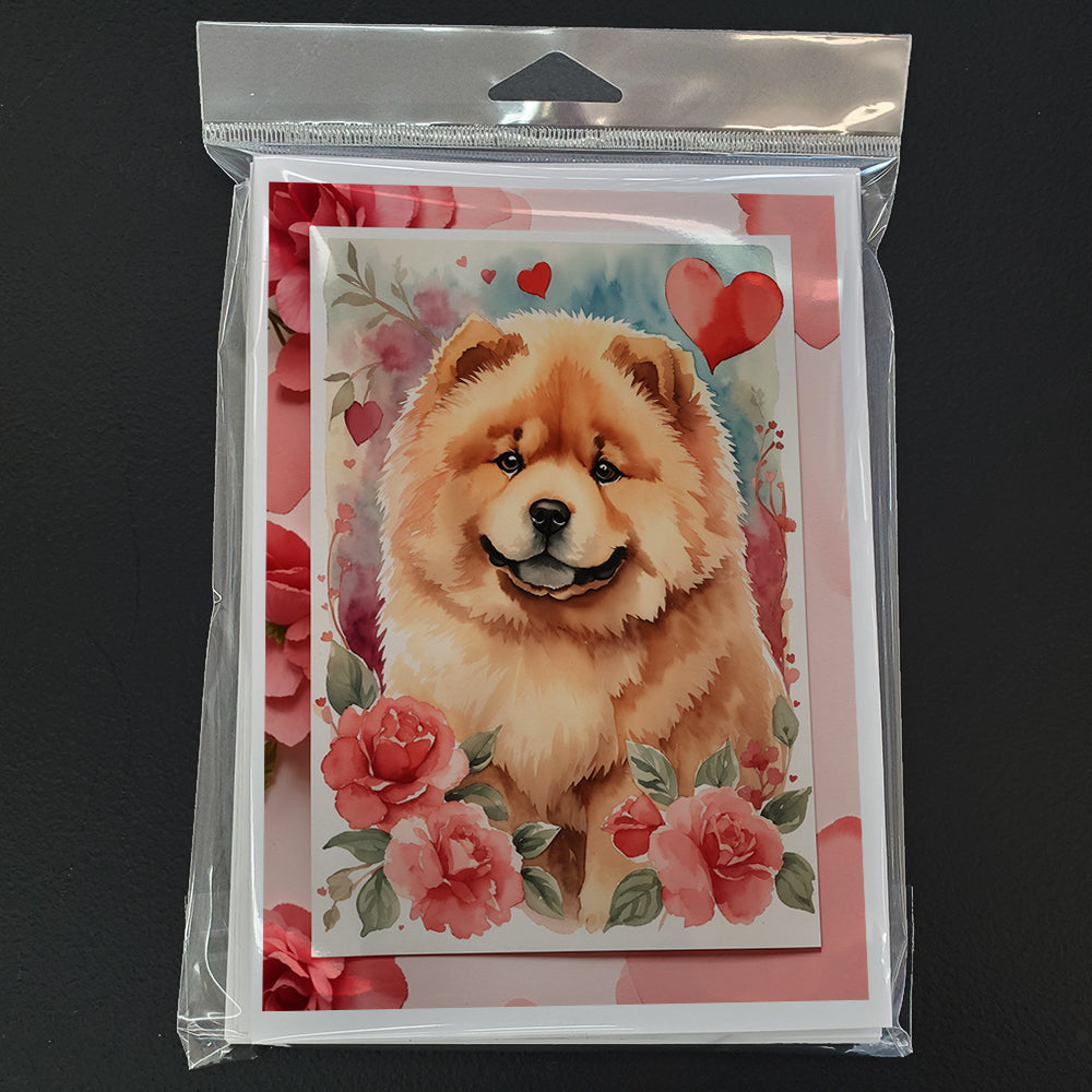 Chow Chow Valentine Roses Greeting Cards Pack of 8 Blank Cards with Envelopes Whimsical A7 Size 5x7