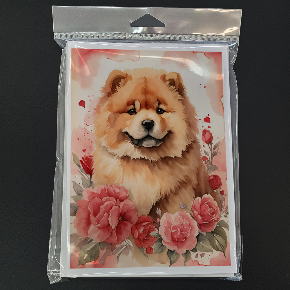 Chow Chow Valentine Roses Greeting Cards Pack of 8 Blank Cards with Envelopes Whimsical A7 Size 5x7