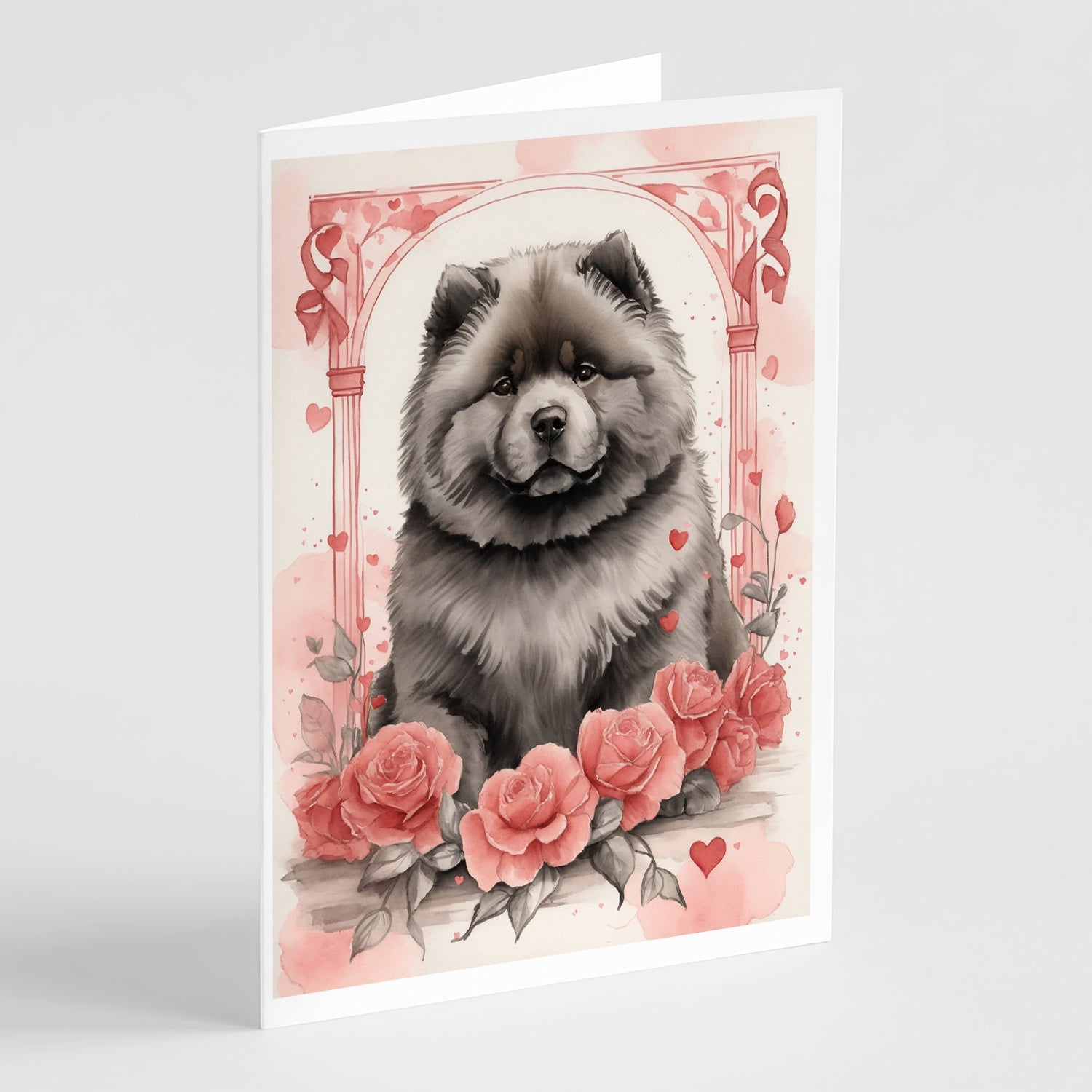 Chow Chow Valentine Roses Greeting Cards Pack of 8 Blank Cards with Envelopes Whimsical A7 Size 5x7