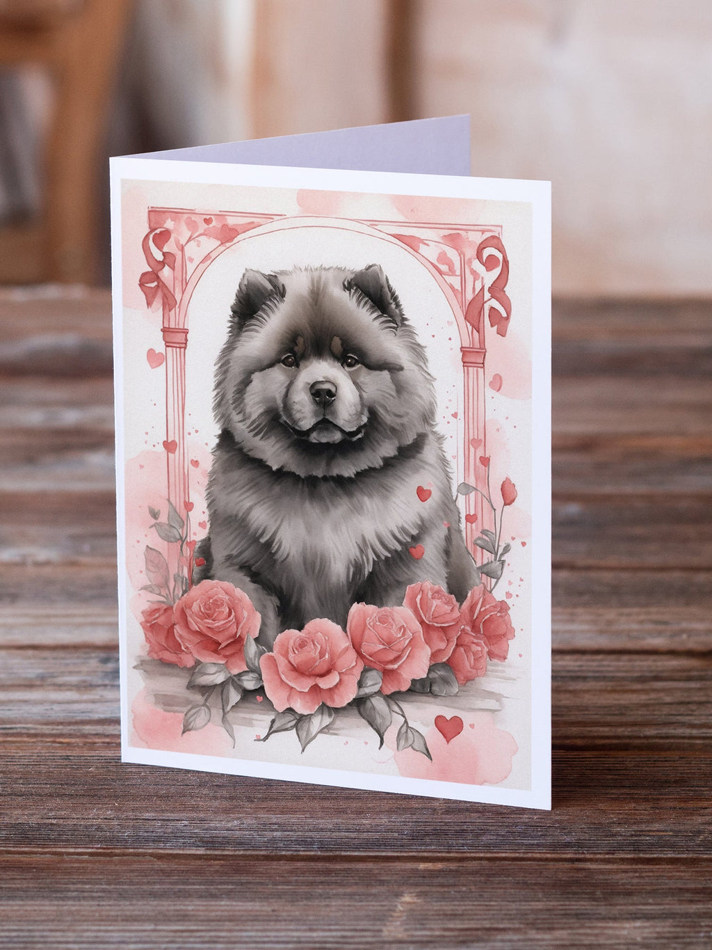 Chow Chow Valentine Roses Greeting Cards Pack of 8 Blank Cards with Envelopes Whimsical A7 Size 5x7