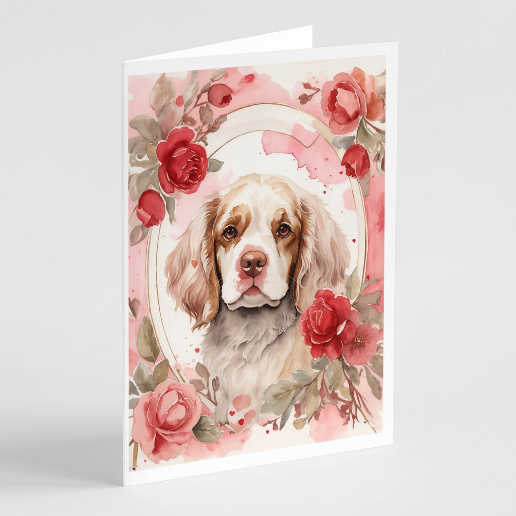 Clumber Spaniel Valentine Roses Greeting Cards Pack of 8 Blank Cards with Envelopes Whimsical A7 Size 5x7
