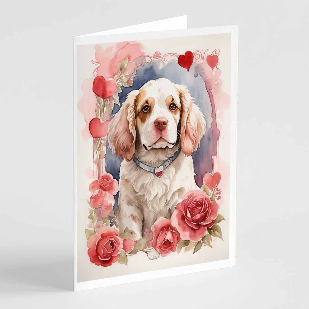 Clumber Spaniel Valentine Roses Greeting Cards Pack of 8 Blank Cards with Envelopes Whimsical A7 Size 5x7