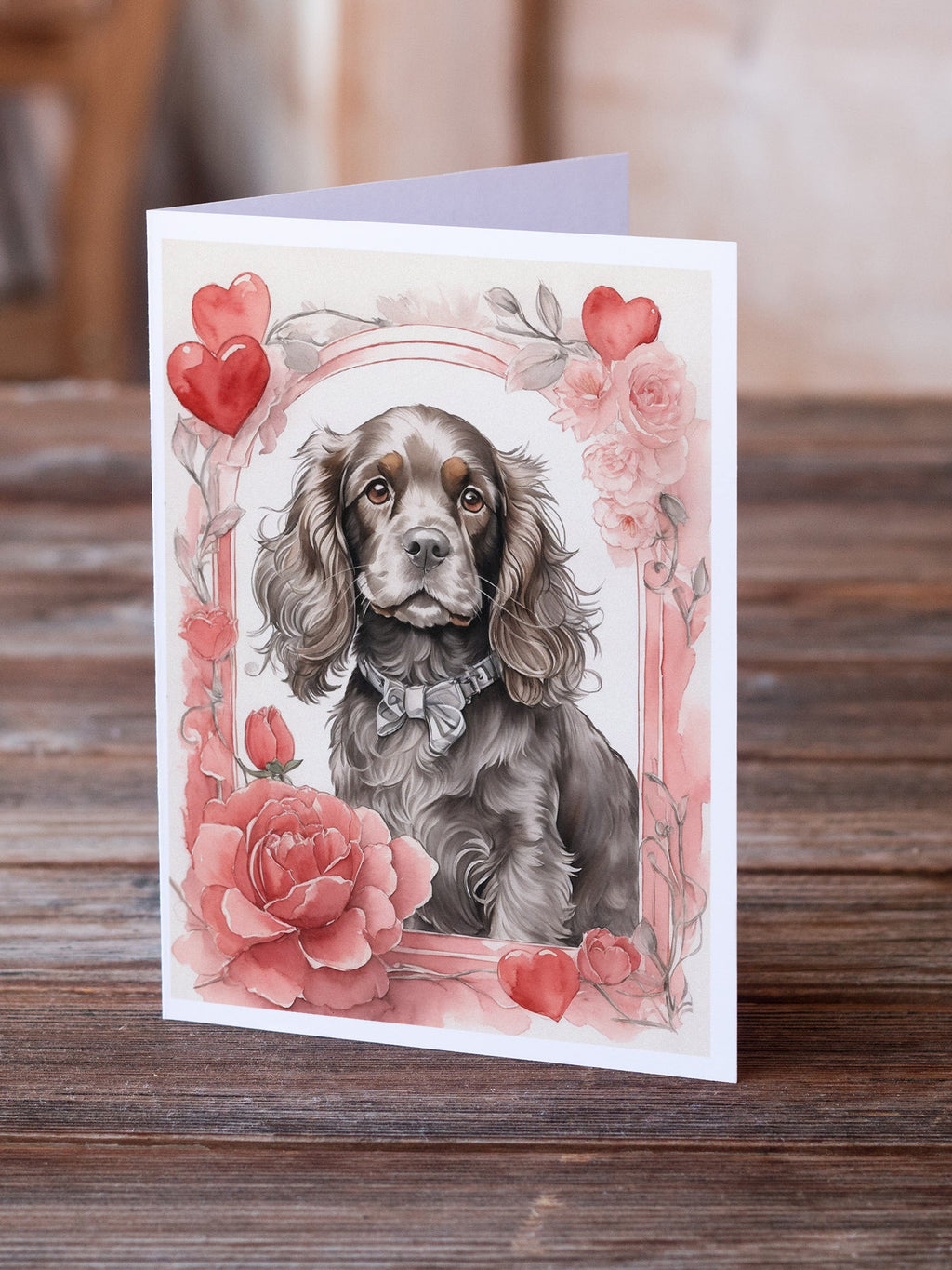 Cocker Spaniel Valentine Roses Greeting Cards Pack of 8 Blank Cards with Envelopes Whimsical A7 Size 5x7