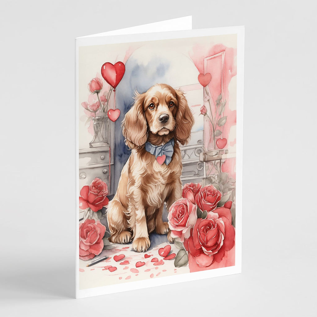 Cocker Spaniel Valentine Roses Greeting Cards Pack of 8 Blank Cards with Envelopes Whimsical A7 Size 5x7