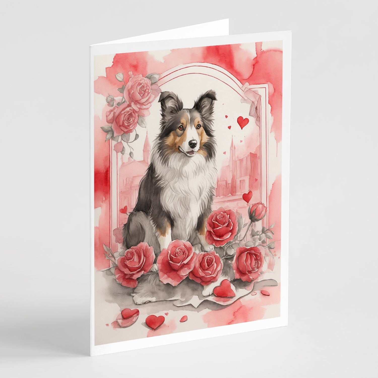Collie Valentine Roses Greeting Cards Pack of 8 Blank Cards with Envelopes Whimsical A7 Size 5x7