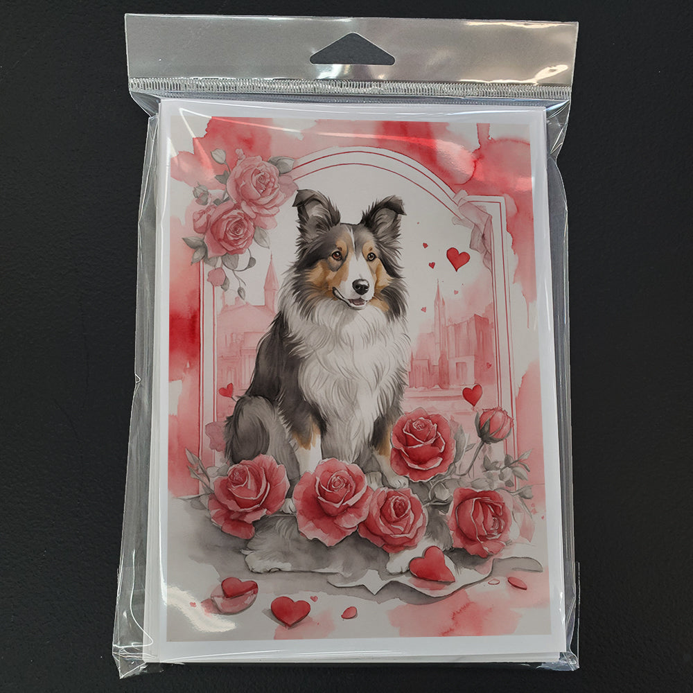 Collie Valentine Roses Greeting Cards Pack of 8 Blank Cards with Envelopes Whimsical A7 Size 5x7