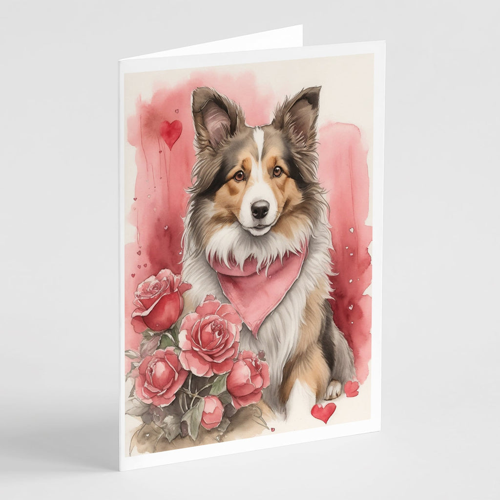 Collie Valentine Roses Greeting Cards Pack of 8 Blank Cards with Envelopes Whimsical A7 Size 5x7