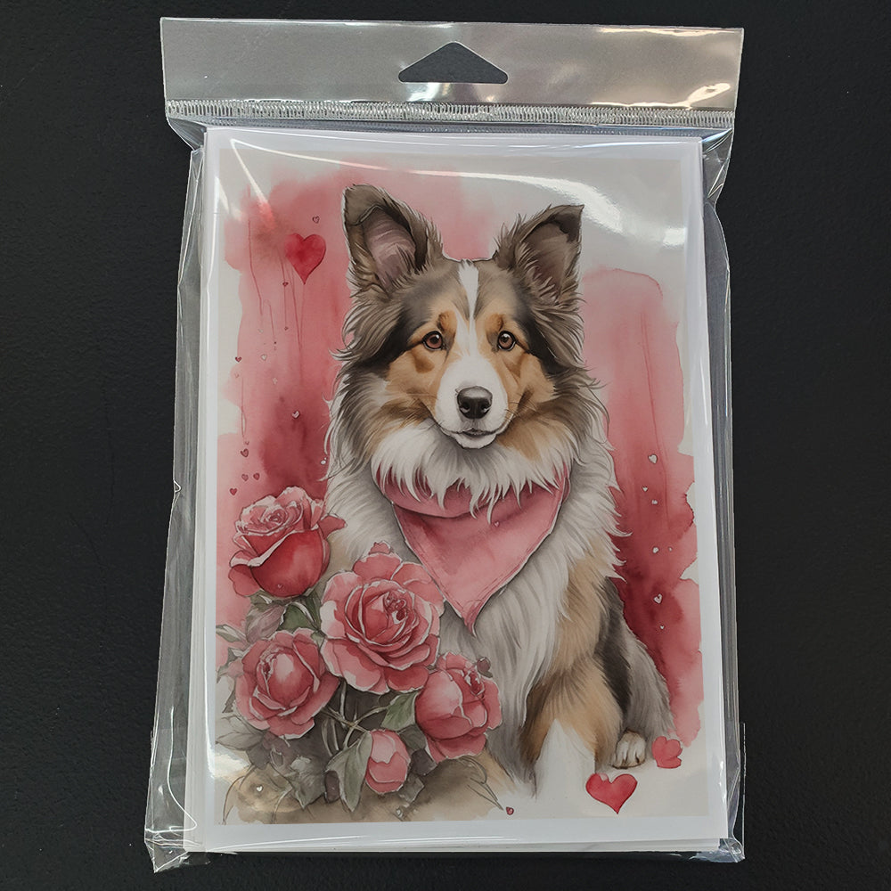 Collie Valentine Roses Greeting Cards Pack of 8 Blank Cards with Envelopes Whimsical A7 Size 5x7
