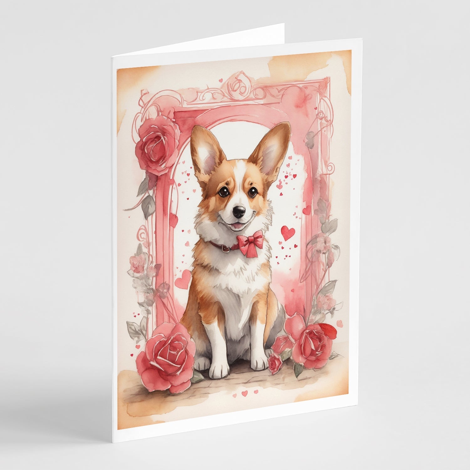 Corgi Valentine Roses Greeting Cards Pack of 8 Blank Cards with Envelopes Whimsical A7 Size 5x7